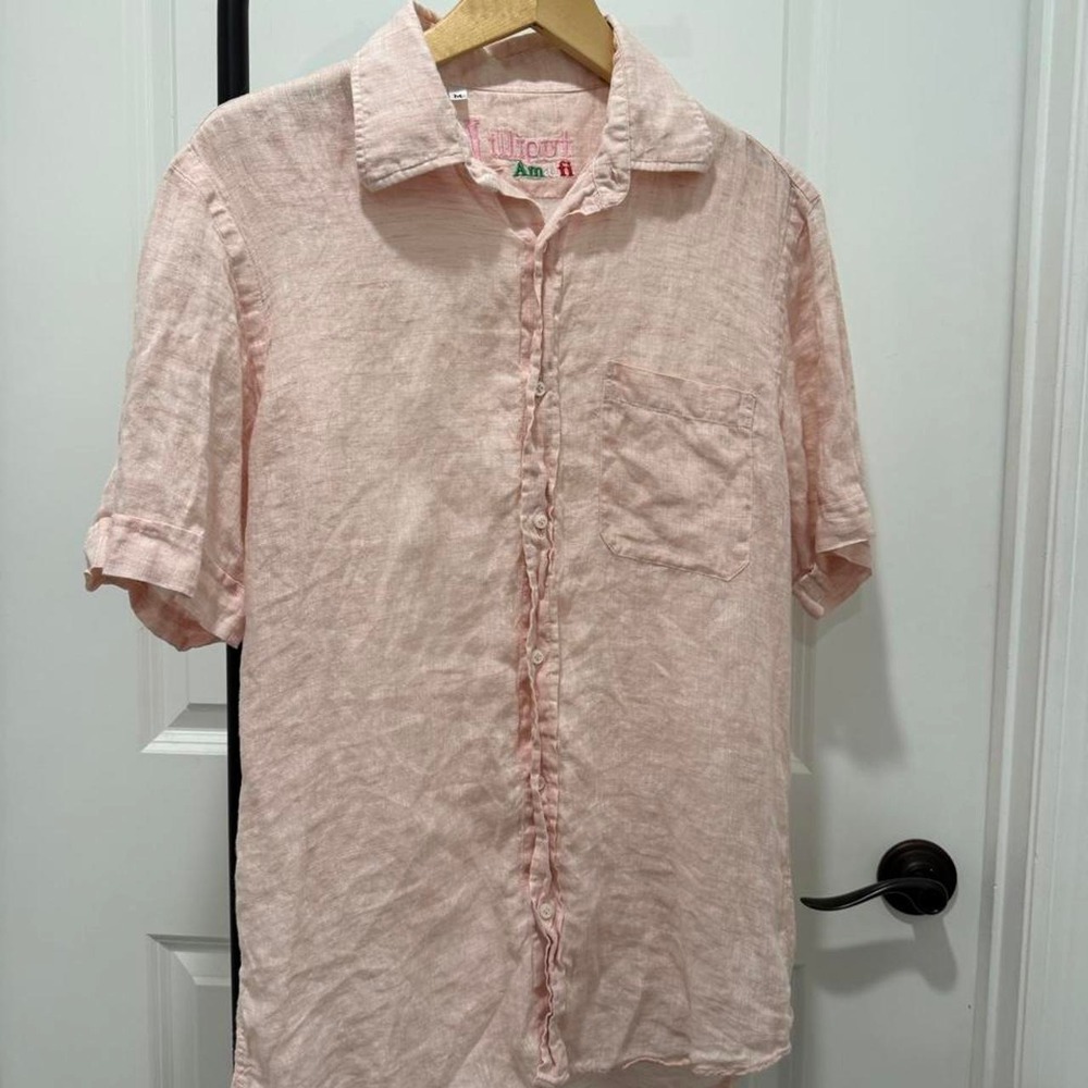 Lilliput Amalfi Pink Linen Short Sleeve Button Down Women's Summer Shirt